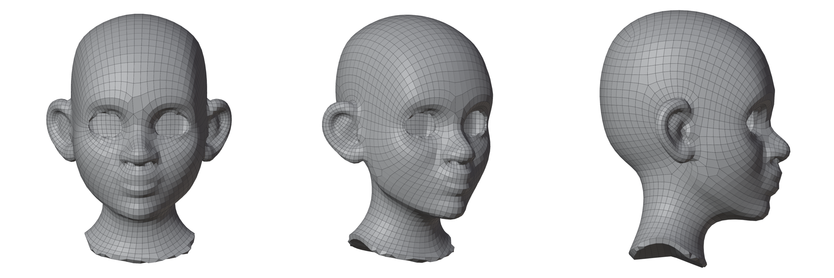 The head remeshed without guides
