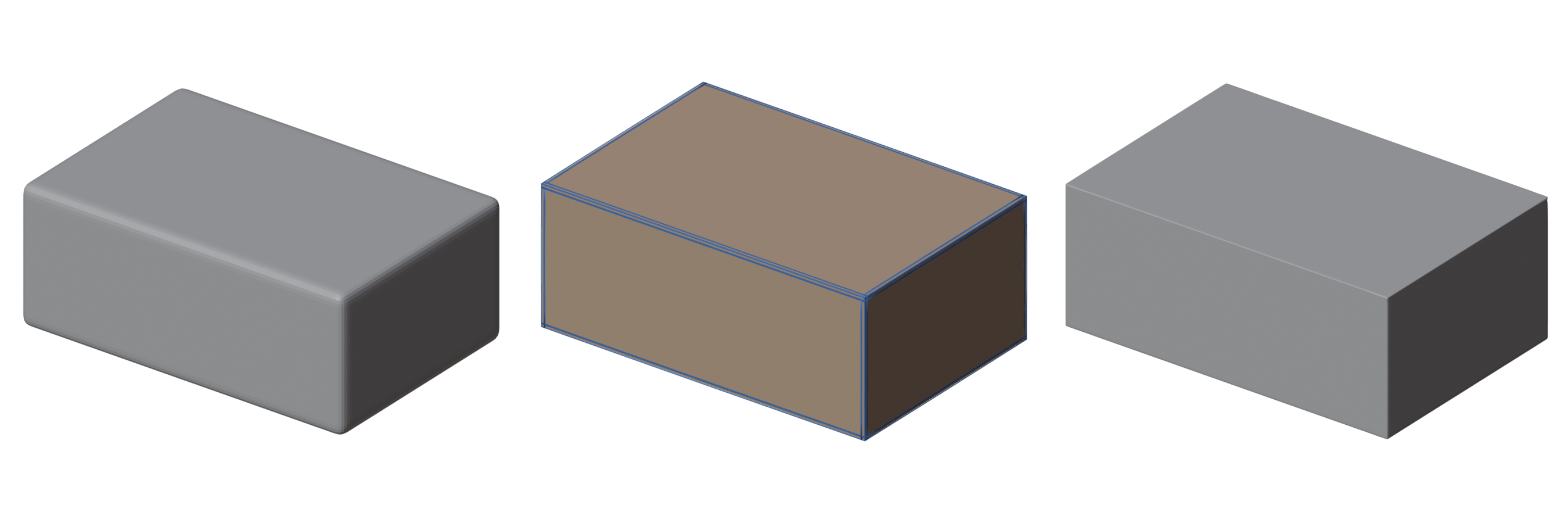 Holding Loops on a box: plain remesh subdivided, the guides, the remesh with them subdivided