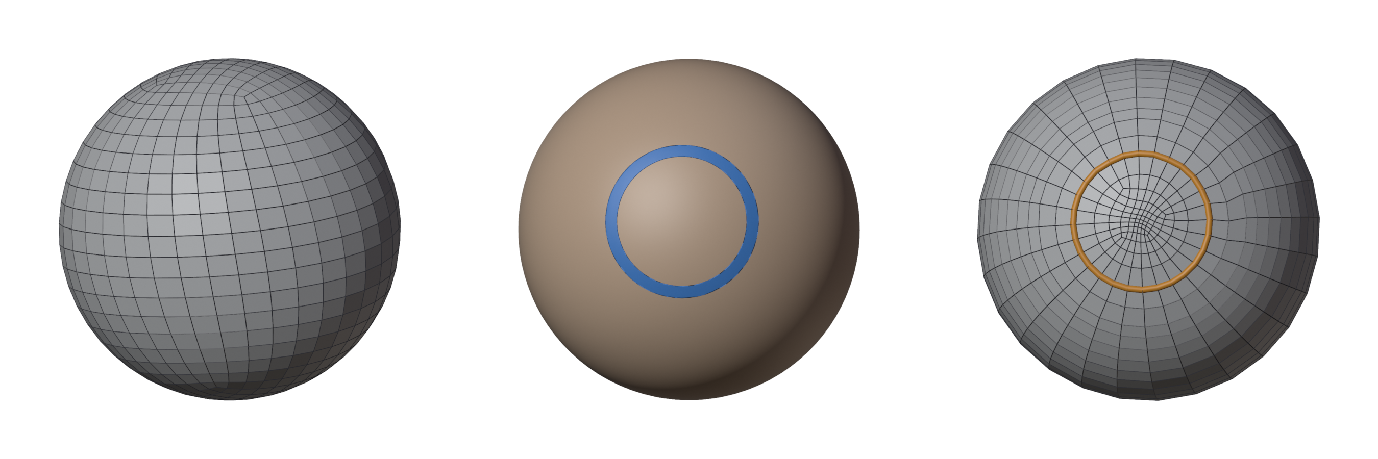 A ball: without a guide, a circle on it, the quads ringing round it