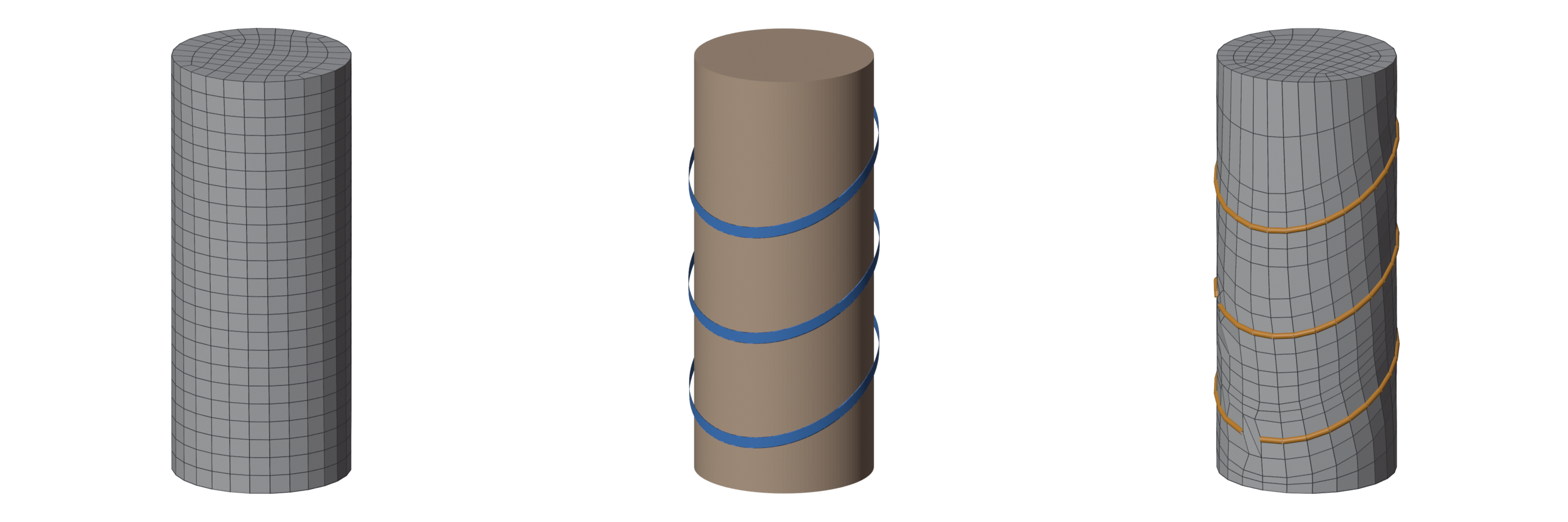 A tube: without guides, three tilted rings, the result with tilted loops